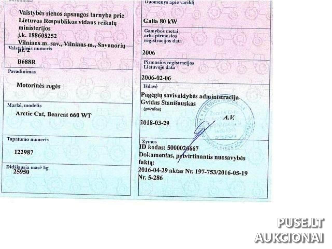 Sniegomobilis (motorinės rogės) "Bearcat 660 WT" reg. Nr. B688R su priekaba, valst. Nr. AR 406 Sniegaeigis 5