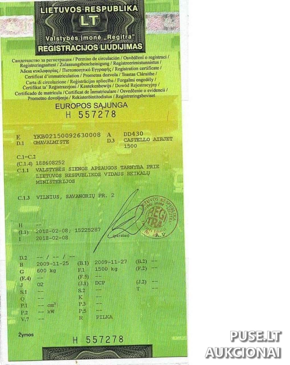Priekaba laivo ant oro pagalvės, valst. Nr. DD 430 Priekaba arba puspriekabė nuo 0,75t. iki 3,5t. 1