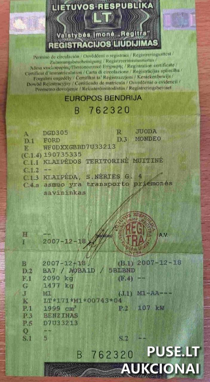 Automobilis "Ford Mondeo" (V/N DGD305, IT-IT-1260120-00) Lengvasis automobilis 1