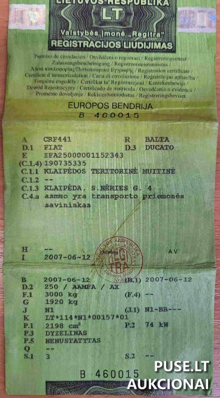 Automobilis "Fiat Ducato" (V/N CRF441, IT-1260113-00) Krovininis automobilis iki 3,5t. 1