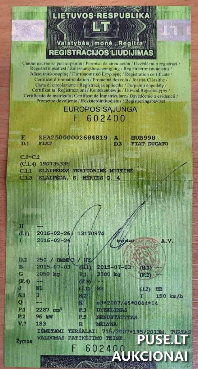 Mikroautobusas "Fiat Ducato", (V/N HUB998, IT-1260259-03) Krovininis automobilis iki 3,5t. 1