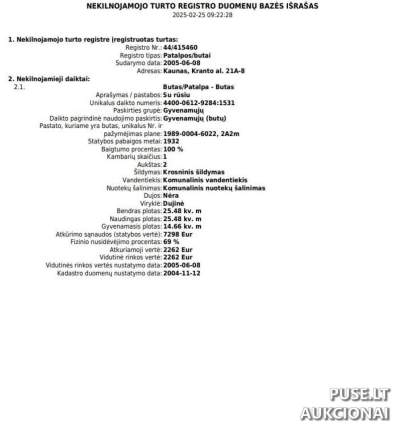 Mažas 1 kambario butas Kaune, Kranto al. 21A, pradinė kaina 9520 EUR, antstolių varžytynės