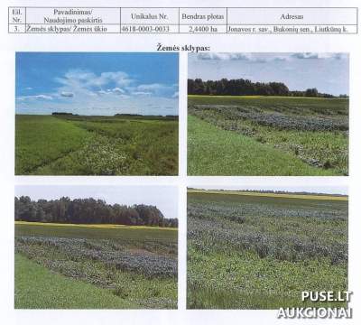 Parduodamas žemės ūkio paskirties sklypas Jonavos r. Liutkūnų kaime pradinė kaina 12480 EUR