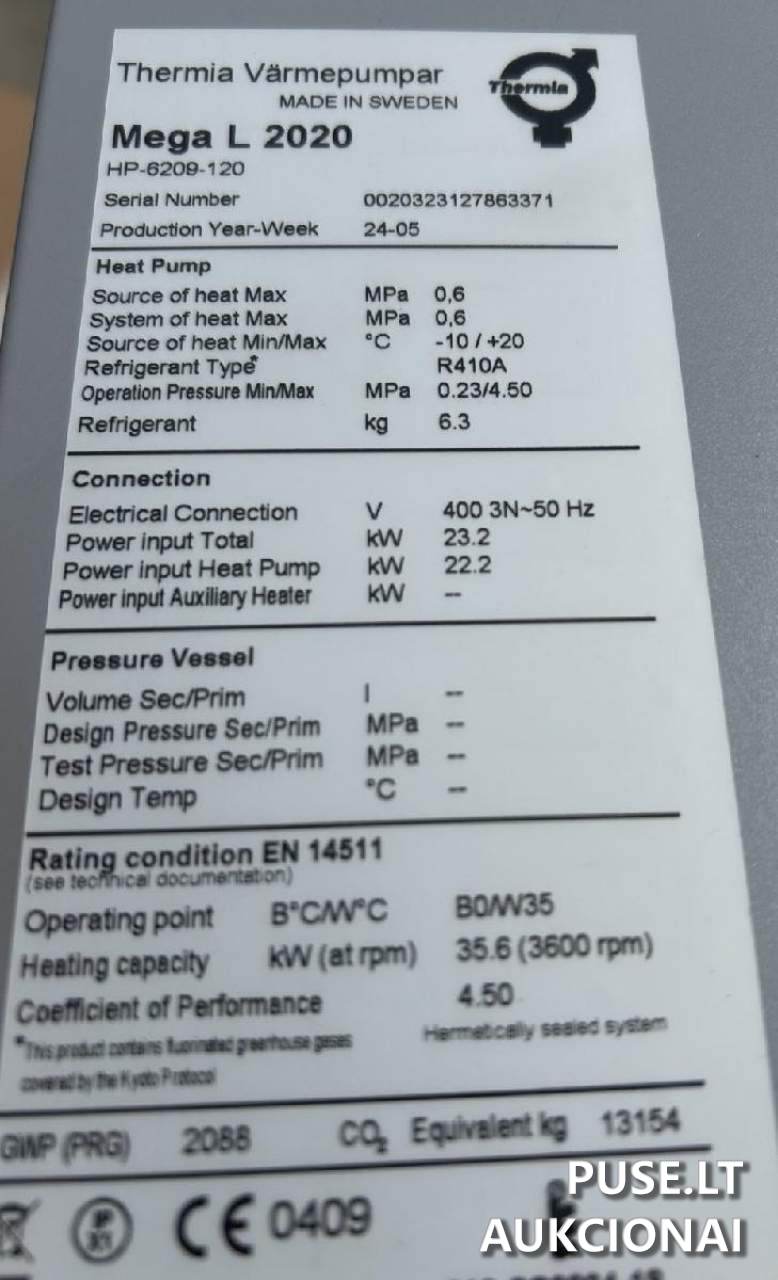 Kintamos galios (14 ? 59 kW) šilumos siurblys Thermia Mega L 2020 HGW (1 vnt) Mašinos ir įrengimai 3