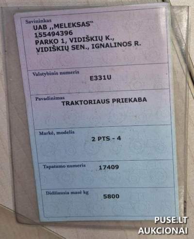 Motorinė savivartė priekaba 2PTS-4 parduodama aukcione nuo 2500 EUR