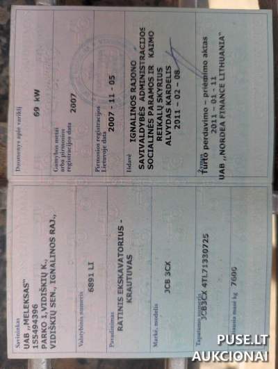 Ekskavatorinis krautuvas JCB3XC aukcione, pradinė kaina 15000 EUR - Nemokumo administratorių varžytynės