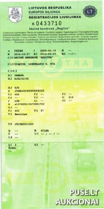 Parduodamas 2014 m. Yamaha XJ6 motociklas apžiūrai Tauragėje - pradinė kaina 3500 EUR
