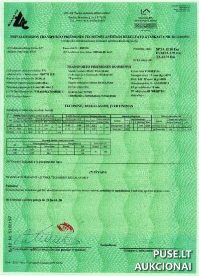 Krovininis automobilis Man TGA18.460 2004 m. aukcionas nuo 3800 EUR