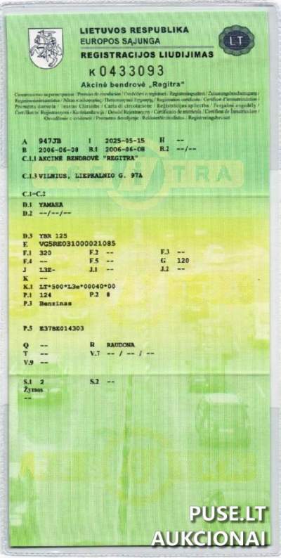 Yamaha YBR125 2006 m. motociklas aukcione nuo 1300 EUR