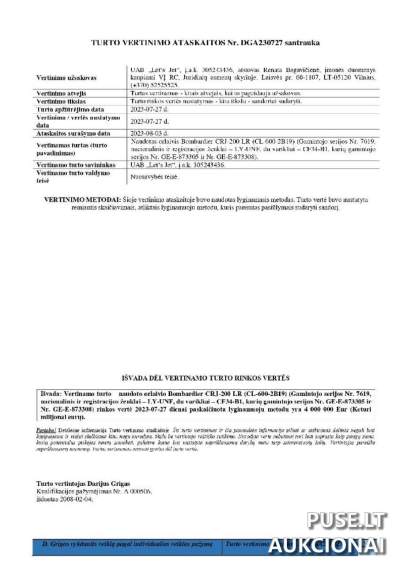 Orlaivis Bombardier CRJ 200 parduodamas Vilniaus oro uoste su 1200000 EUR pradine kaina
