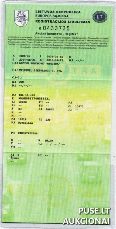 Krovininis automobilis MAN TGA18.460 (2004 m.) aukcione nuo 3800 EUR Šiauliuose