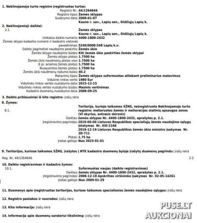 1.75 ha žemės ūkio paskirties sklypas Kauno r. sav., Didžiųjų Lapių k. 8240 EUR pradinė kaina