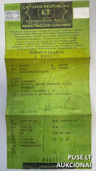 Parduodamas FIAT Ducato Biržuose (Rotušės g. 30) – pradinė kaina 300 EUR
