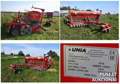 Prikabinama sėjamoji Unia Amber 1200/4 Drive Širvintose – pradinė kaina 11820 EUR