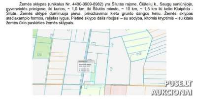 Žemės ūkio paskirties sklypas Šilutės r. sav. Čiūtelių kaime, pradinė kaina 2520 EUR, antstolio vykdomosios varžytynės