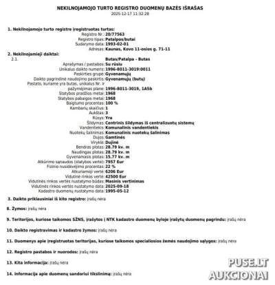 1 Kambario Butas Kaune, Kovo 11-osios g. 71, Pradinė kaina 17000 EUR