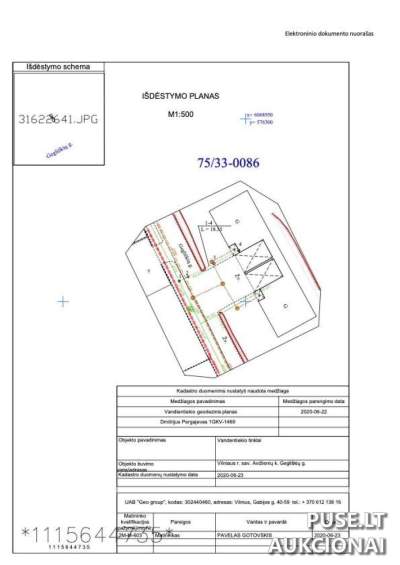 Vandentiekio tinklų pardavimas Vilniaus rajono Avižienių kaime, pradinė kaina 3760 EUR