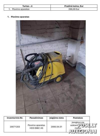 Plovimo aparatas Kaune pradinė kaina 299 EUR - Akcinė bendrovė "Kauno energija" aukcionas