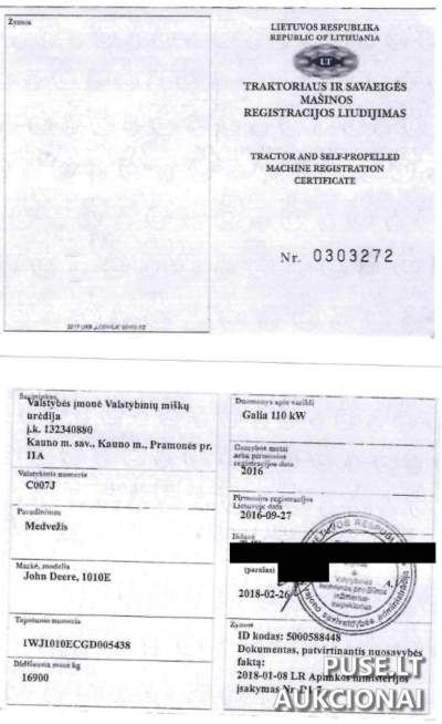 Naudotas John Deere 1010E medvežis už 33790 EUR - Išpardavimas Kelmės rajone (Numatoma vieta: Telšiai)