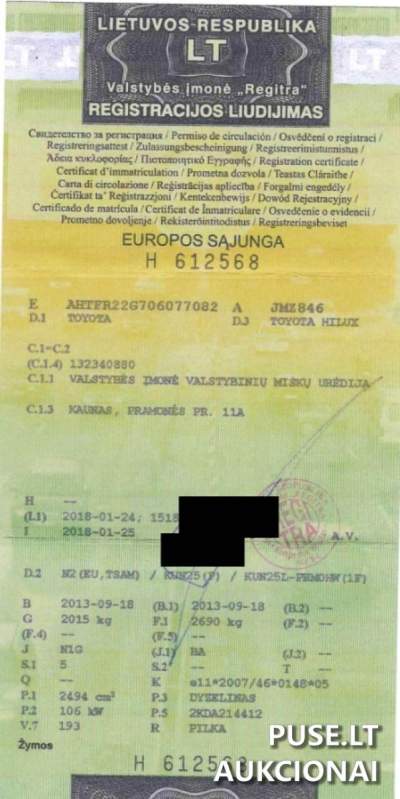 Parduodamas naudotas lengvasis automobilis Toyota Hilux 2013m. Telšiuose už 8900 EUR