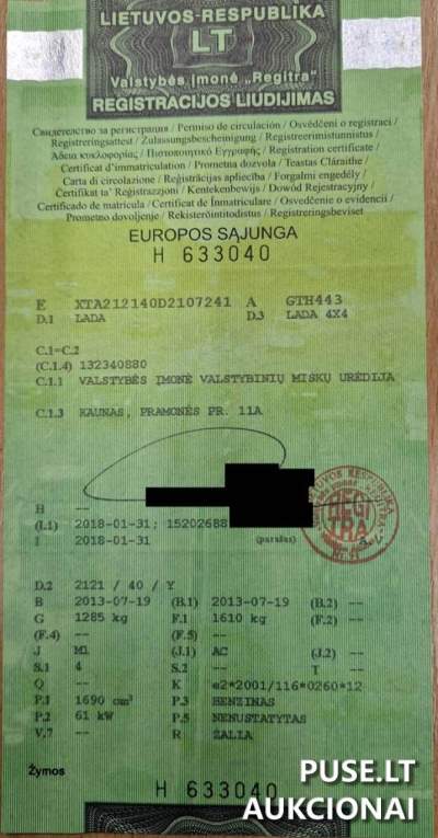 Parduodamas automobilis Lada Niva 4x4 dalimis arba remontui, pradinė kaina 1170 EUR