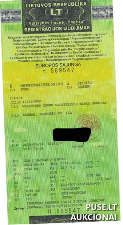 Parduodamas 2014 m. Ford Ranger automobilis su variklio defektu pradine kaina 9700 EUR Panevėžyje