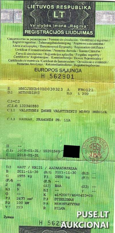Parduodamas 2011 m. Mitsubishi L200 Panevėžyje pradinė kaina 5800 EUR