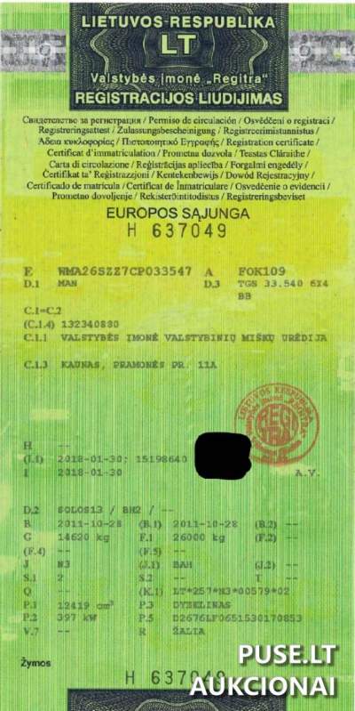 Sunkvežimis MAN TGS 33.540 su hidromanipuliatoriumi Pabradėje, pradinė kaina 21270 EUR