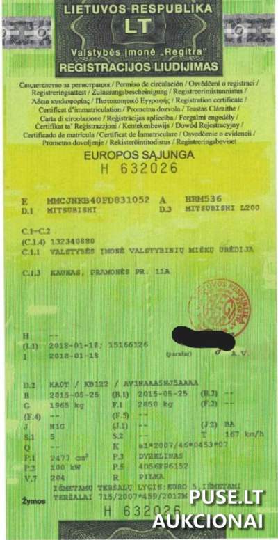 Parduodamas naudotas MITSUBISHI L200 pikapas 2015 m. 8500 EUR pradine kaina