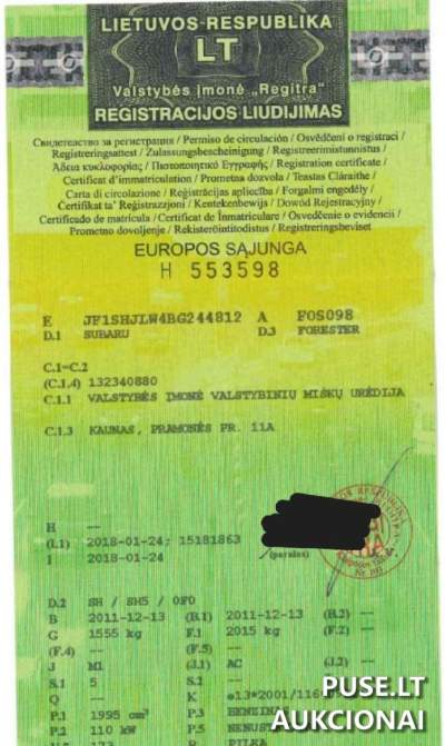 Parduodamas automobilis Subaru Forester 2011 m. Kretingoje, pradinė kaina 3400 EUR
