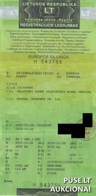 Parduodamas 2010 m. Subaru Forester automobilis už 2730 EUR Kauno rajone