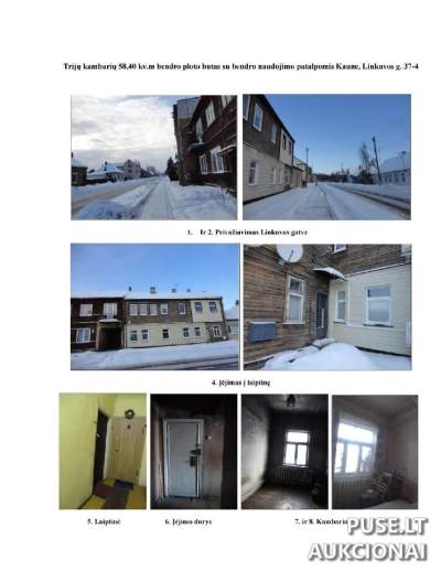 1/2 dalis 58.40 kv.m buto Kaune, Linkuvos g. 37, pradinė kaina 24760 EUR