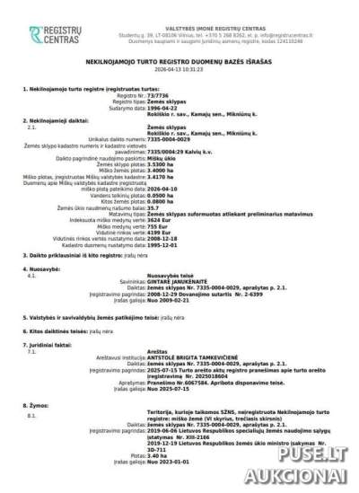 3.53 ha Miškų ūkio paskirties žemės sklypas Rokiškio r. sav. už 1464 EUR