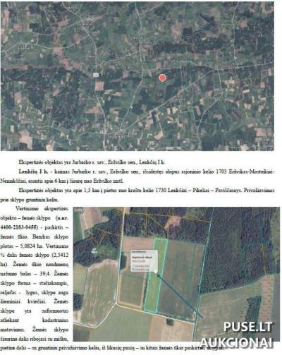 Žemės ūkio paskirties sklypas Jurbarko rajone, Lenkčių I kaimas, pradinė kaina 11200 EUR