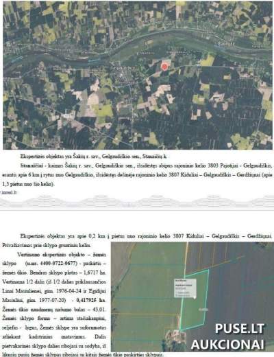 Žemės ūkio sklypo 1/2 dalis parduodama aukcione Šakių rajone, Stanaičių kaime, pradinė kaina 2640 EUR