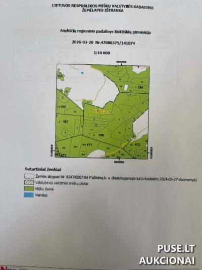 Žemės sklypo 1/2 dalis Utenos r. sav., Kvyklių k., 0.31 ha miško ūkio paskirties, pradinė kaina 1280 EUR