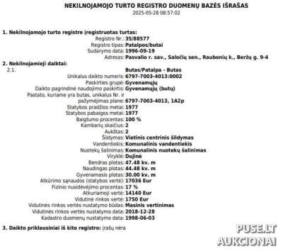 2 kambarių butas Pasvalio rajone, Raubonių kaime, pradinė kaina 3240 EUR