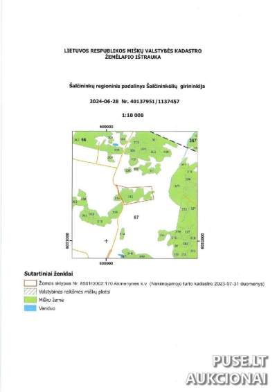 3.10 ha miško ūkio žemės sklypas Šalčininkų r. sav., Kalniškių k. parduodamas aukcione už 5680 EUR