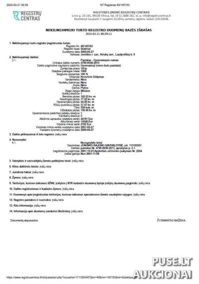 Gyvenamasis namas Joniškio r. Lazdyniškių k. 9 su 162 kv.m plotu, pradinė kaina 4241 EUR