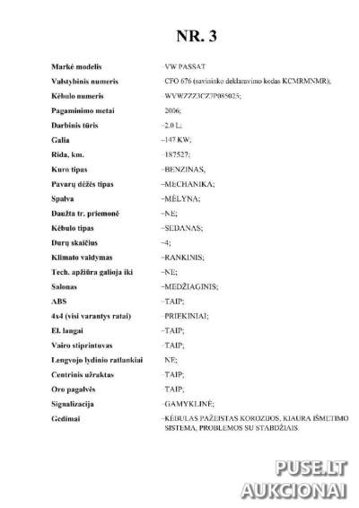 7 transporto priemonės aukcione Vilniuje, pradinė kaina 4450 EUR